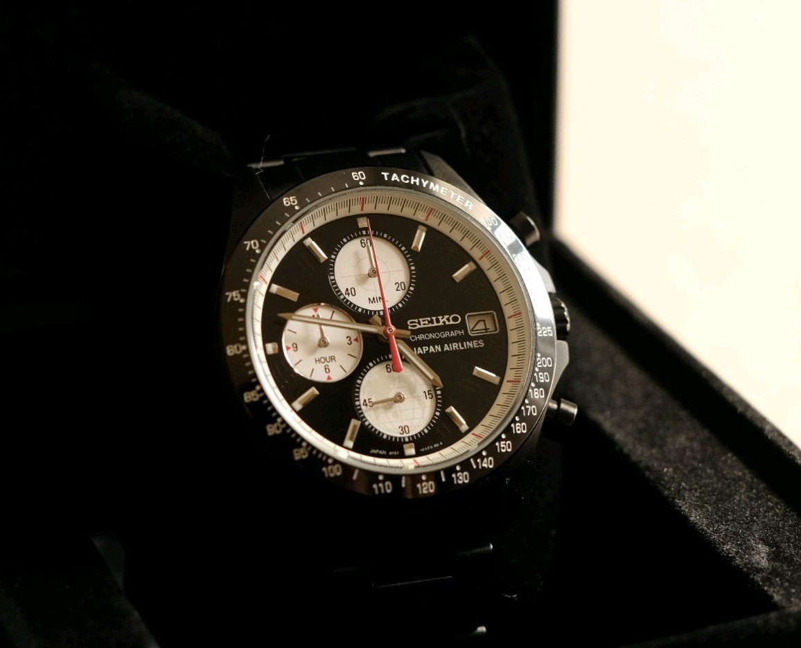 [Rare] Black JAL x Seiko Chronograph JDM Stainless steel PVD Made In Japan