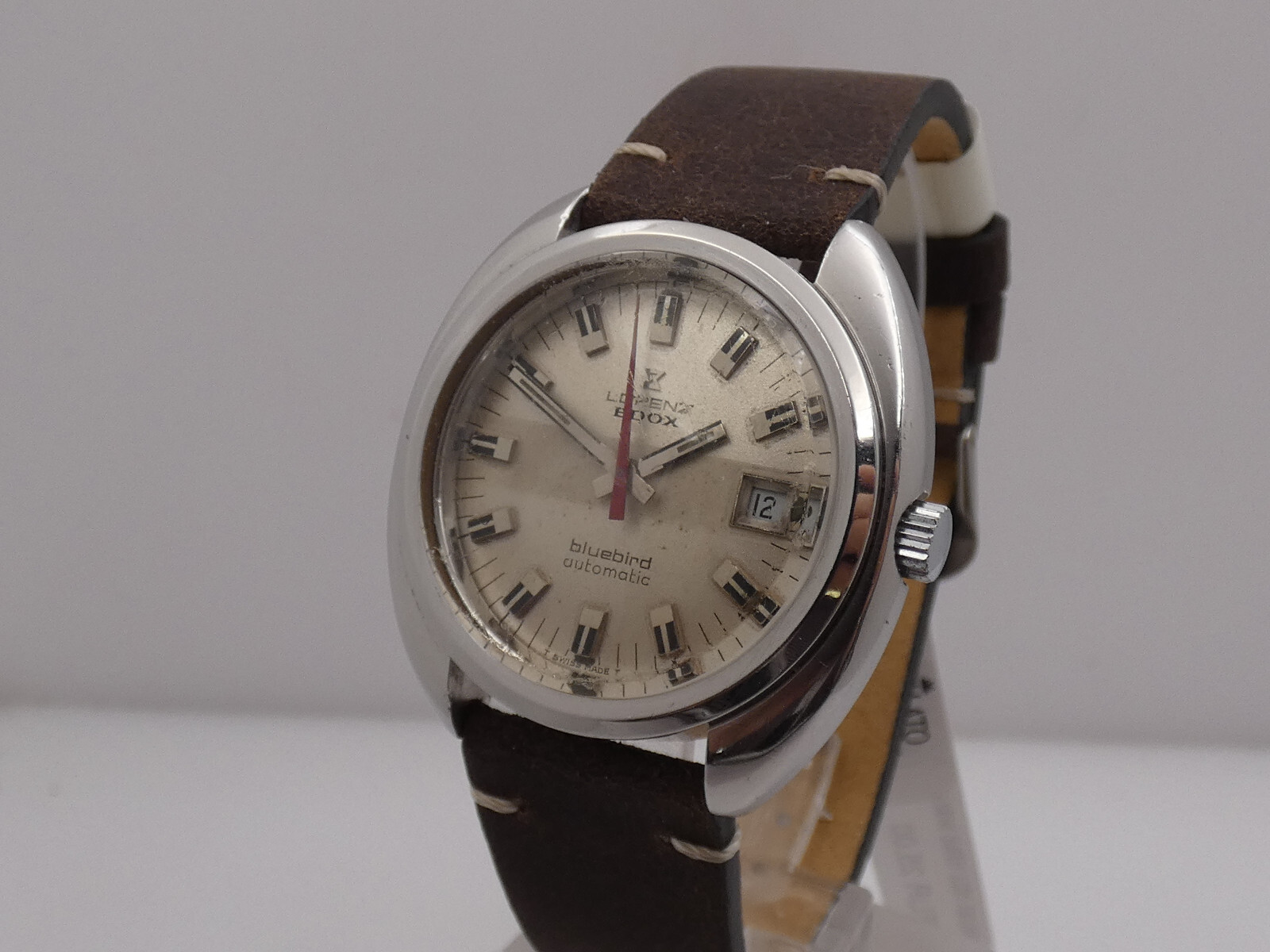 LORENZ EDOX BLUBIRD CUSHION OVERSIZE 38,5mm AUTOMATIC STEEL YEARS ’70s WATCH