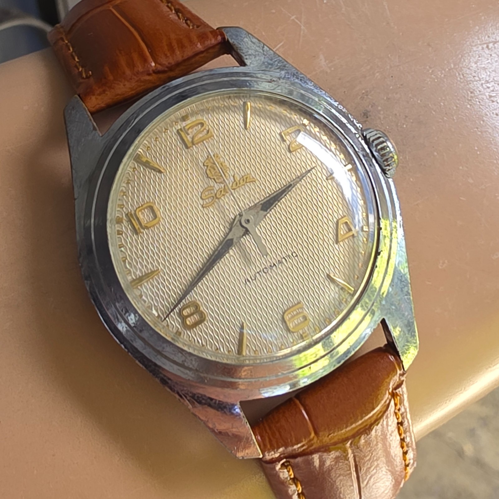 Vintage SANDOZ men’s automatic watch AS 1361n 25Jewels Honeycomb dial 1950s