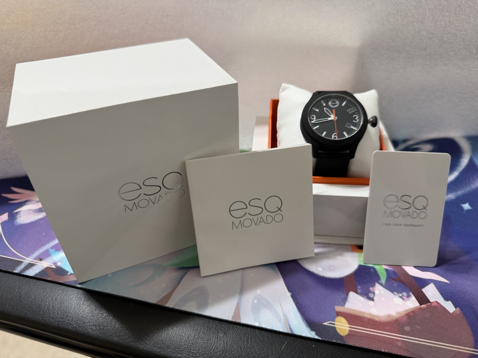 Esq Movado Watch ES.50.1.29.5666 Black Silicone Band Black Dial