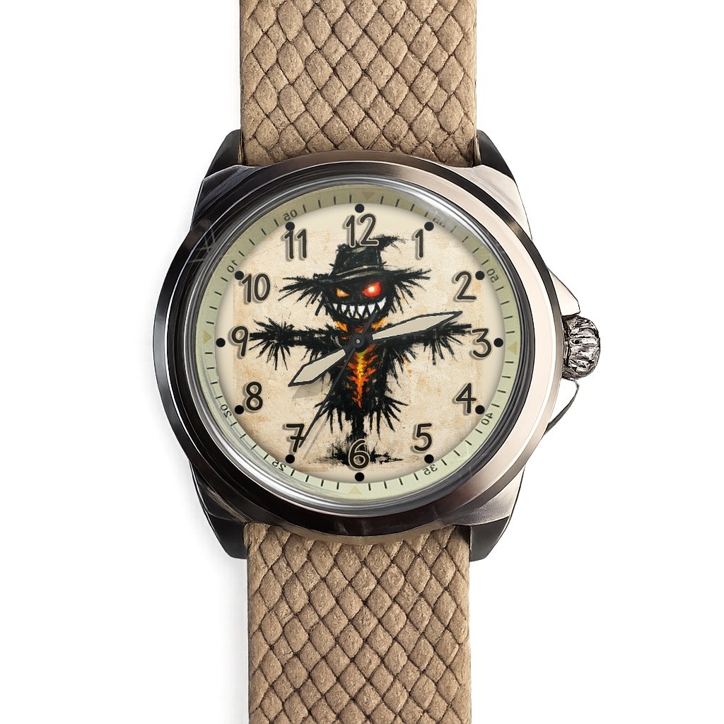 Scarecrow Halloween Pop Art Khaki Fabric Strap Wrist Watch Boxed