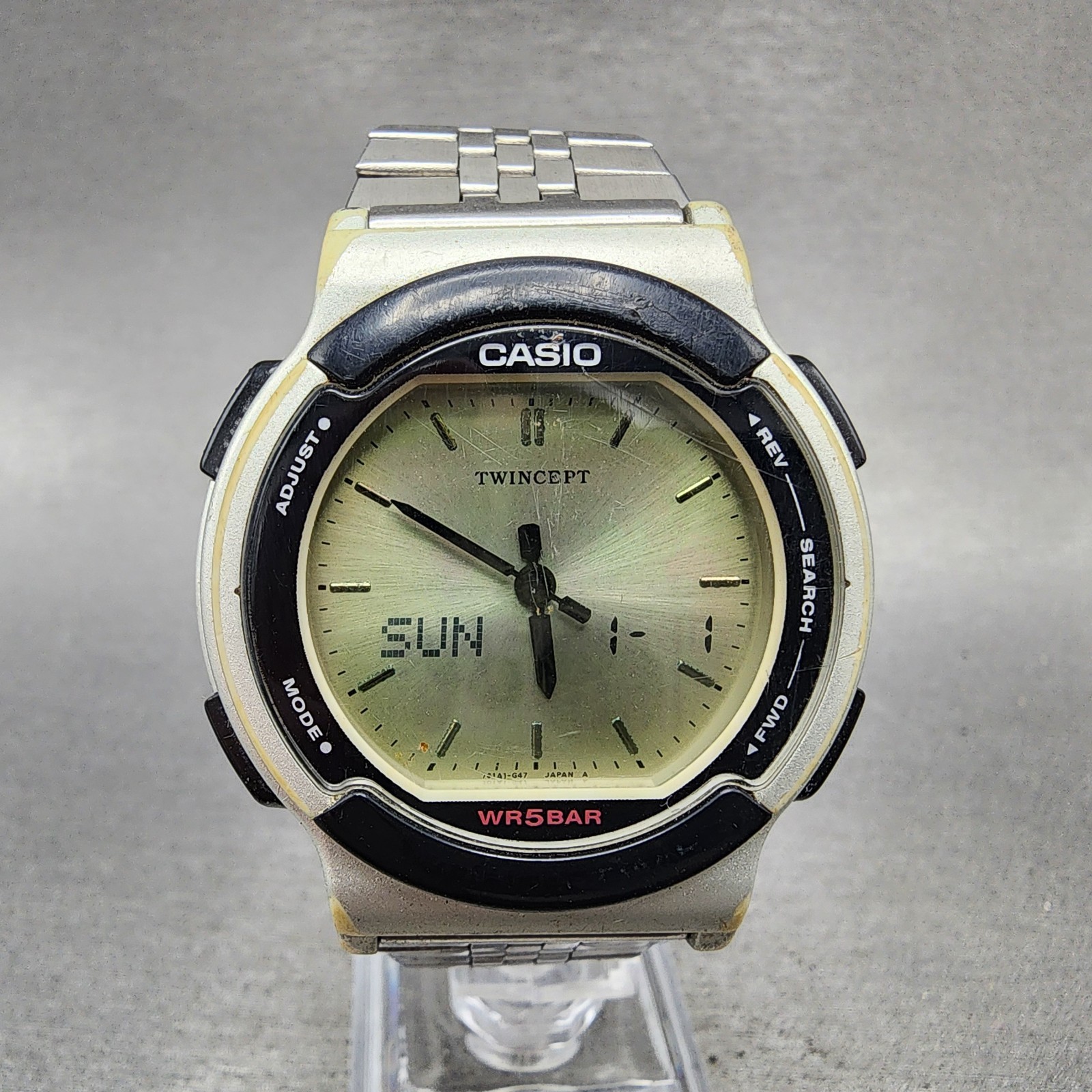 Casio Twincept ABX-53 Watch Men 40mm Gray Dial Silver Tone Alarm Chrono New Batt
