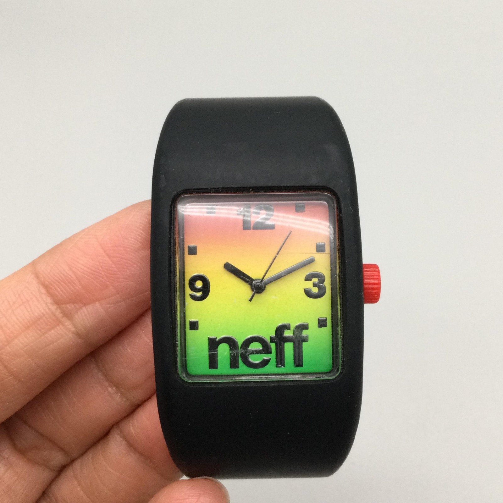 Neff Bandit Women Watch 28mm Multicolor Dial Black Silicone Cuff New Battery