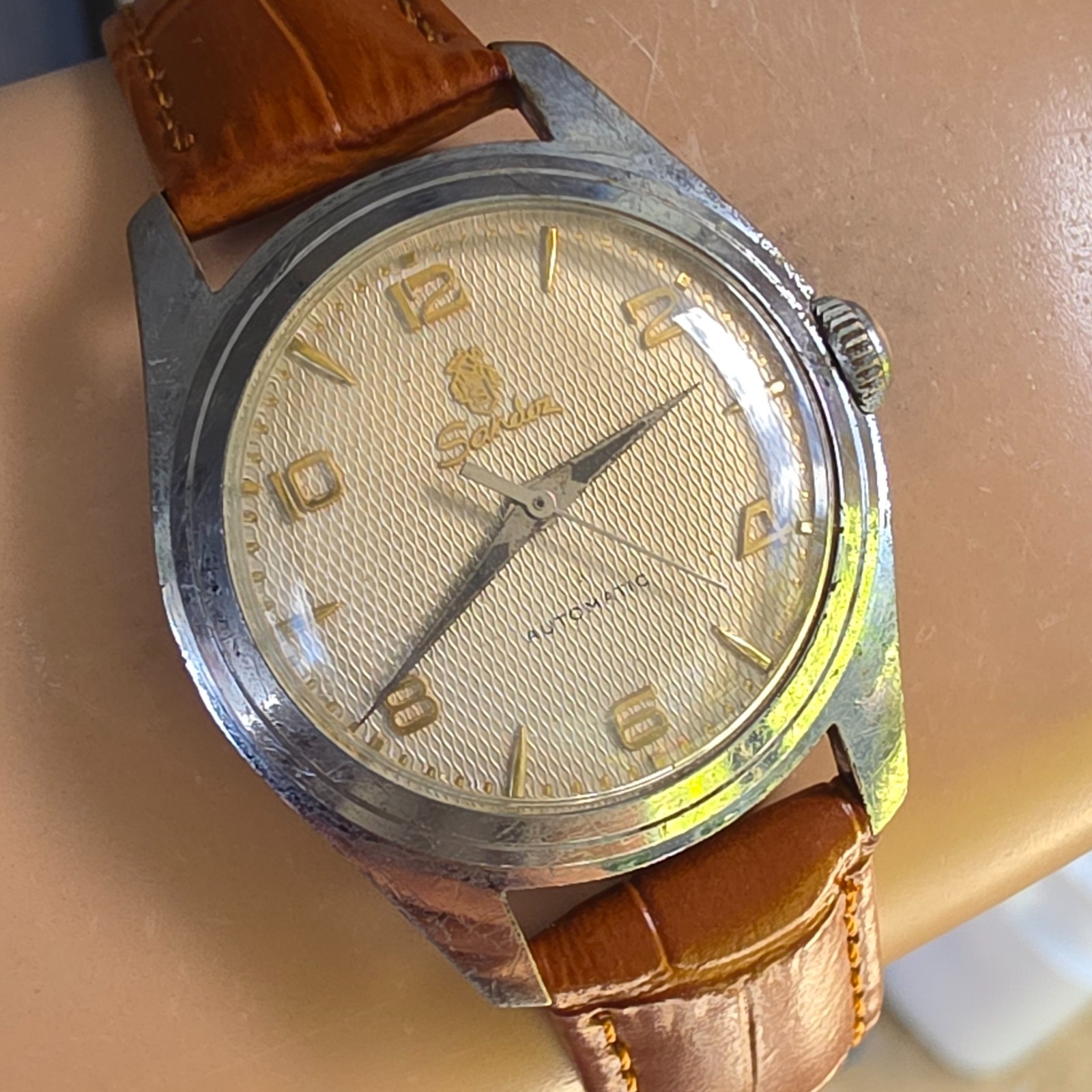 Vintage SANDOZ men’s automatic watch AS 1361n 25Jewels Honeycomb dial 1950s