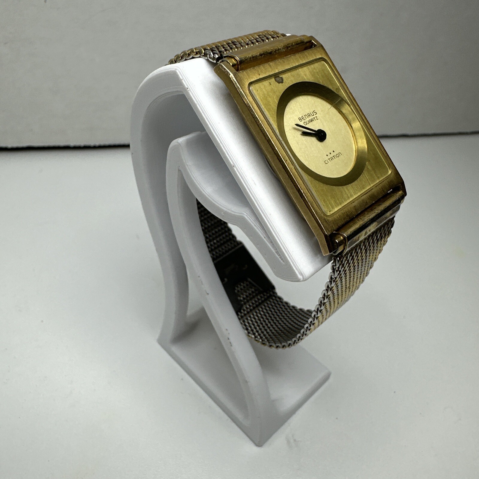 Vintage Benrus UNTESTED Quartz Citation Tank Watch Rectangle Speidel Band