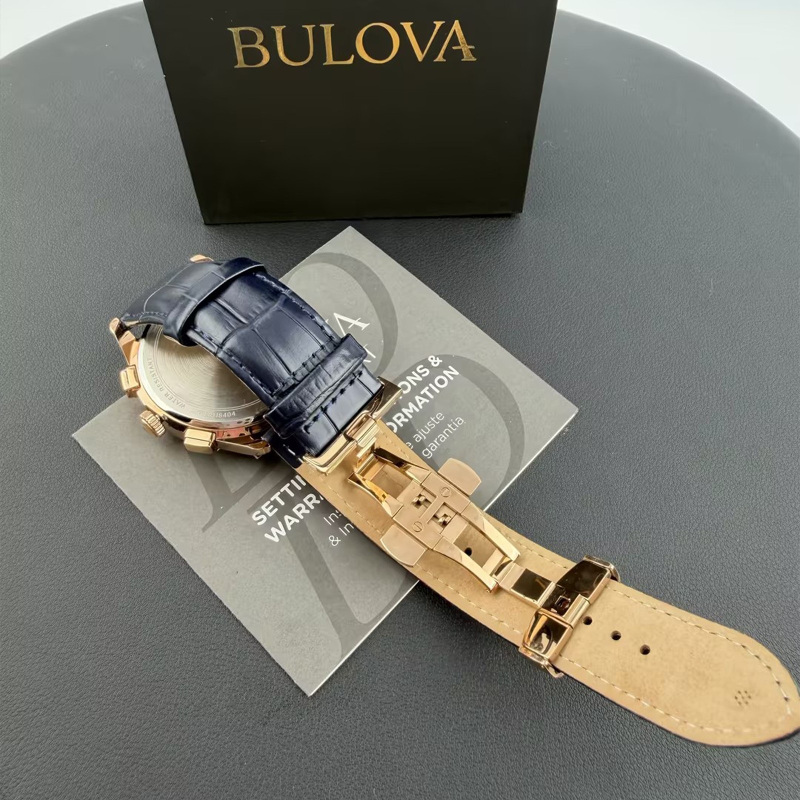 Men’s Bulova Wilton Blue Dial Leather Chronograph 97B170 Quartz New Watch 46.5mm