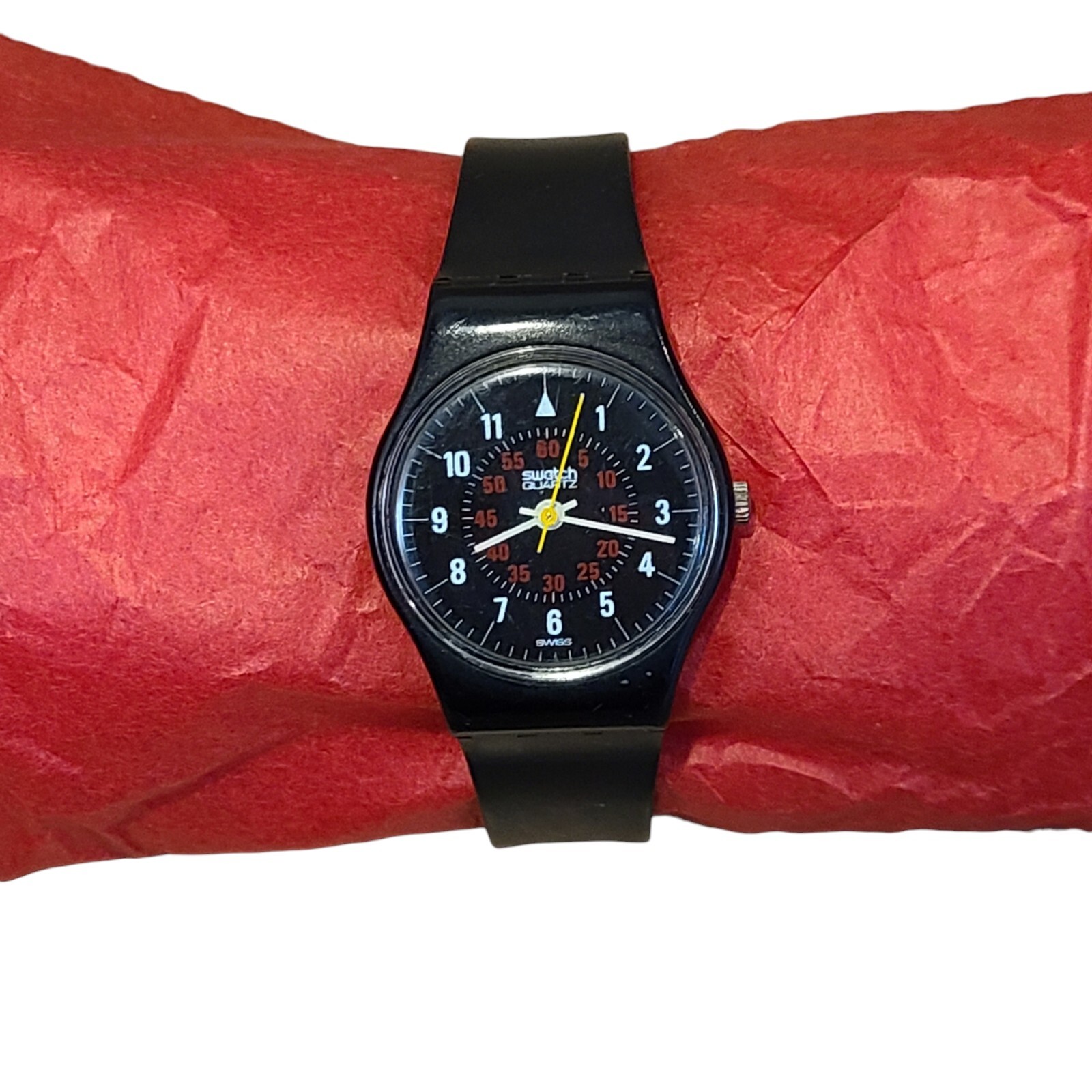 Vintage Swatch Watch Quartz Women’s Wristwatch Silicone Black Rubber Untested