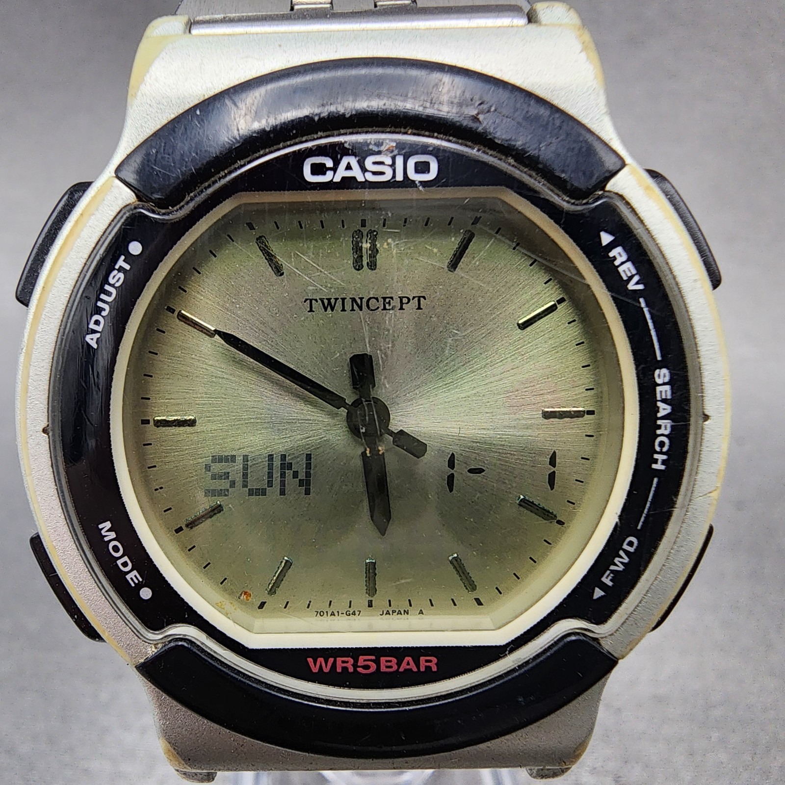 Casio Twincept ABX-53 Watch Men 40mm Gray Dial Silver Tone Alarm Chrono New Batt