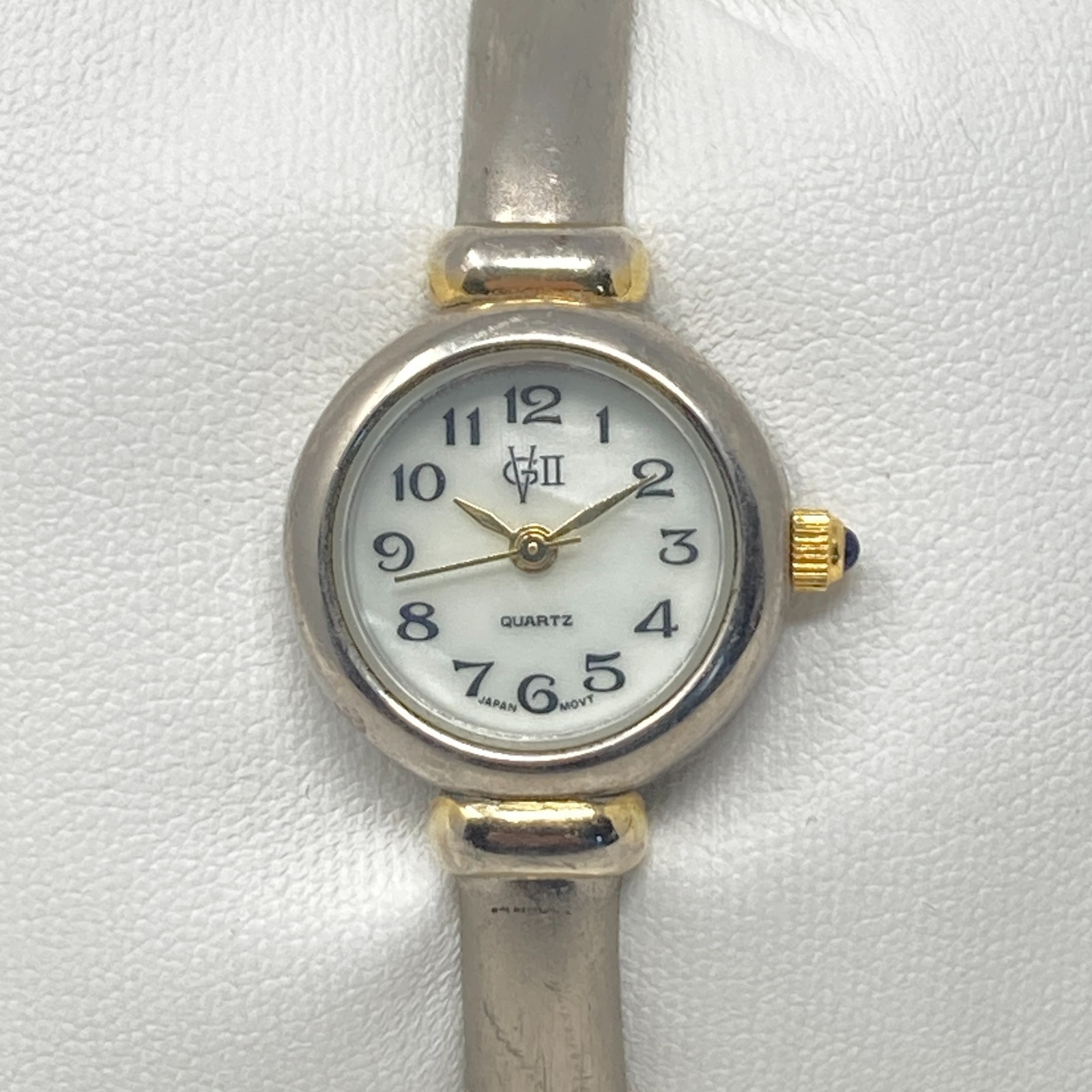 Vtg Gloria Vanderbilt Watch Women Silver Gold Tone MOP Cuff Brushed New Battery