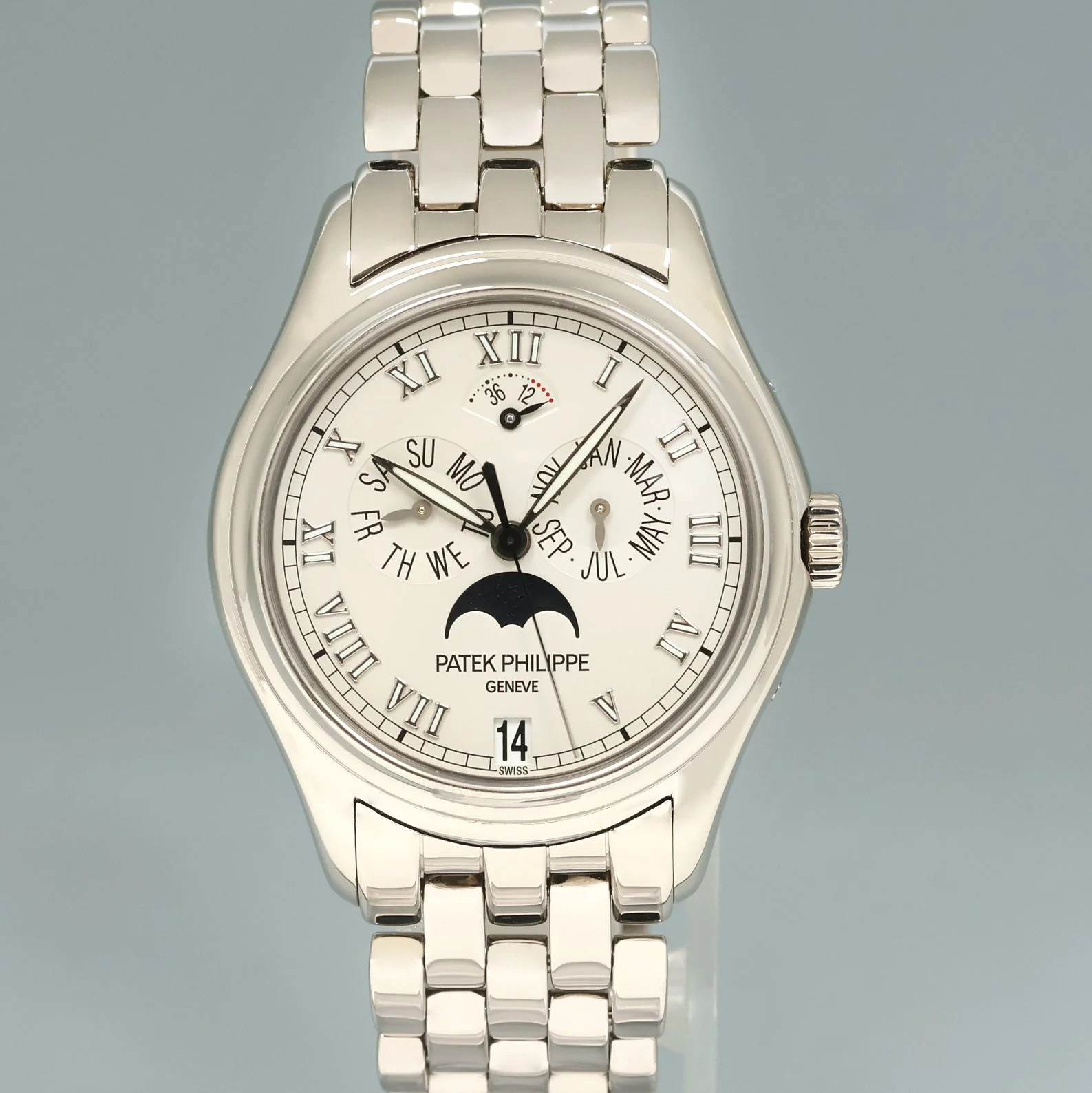 MINT Patek Philippe 5036G White Gold 37mm Annual Calendar Moon Phase Watch Box