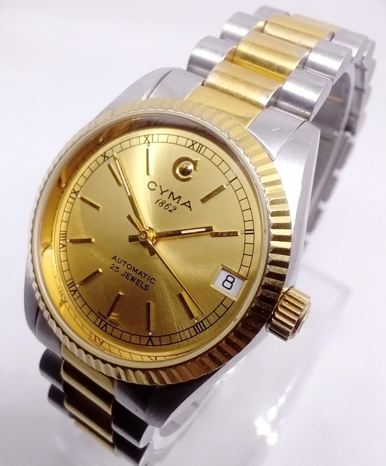 CYMA 1862 vintage Auto,Sapphire Crystal N-Mint, sharp fluted bezel,Unisex-Adults