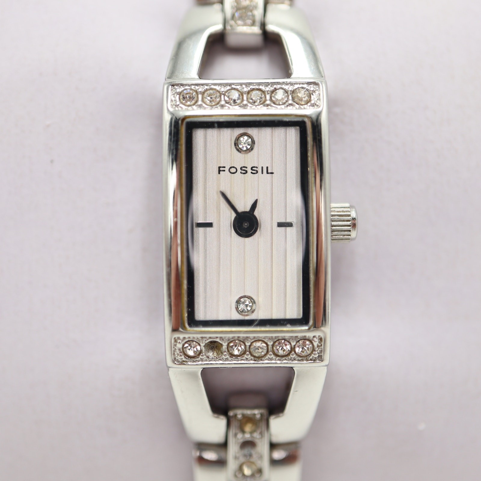 Fossil Petite Silver Tone Tank 12mm Womens Watch 5.75″ Steel ES1510 New Battery