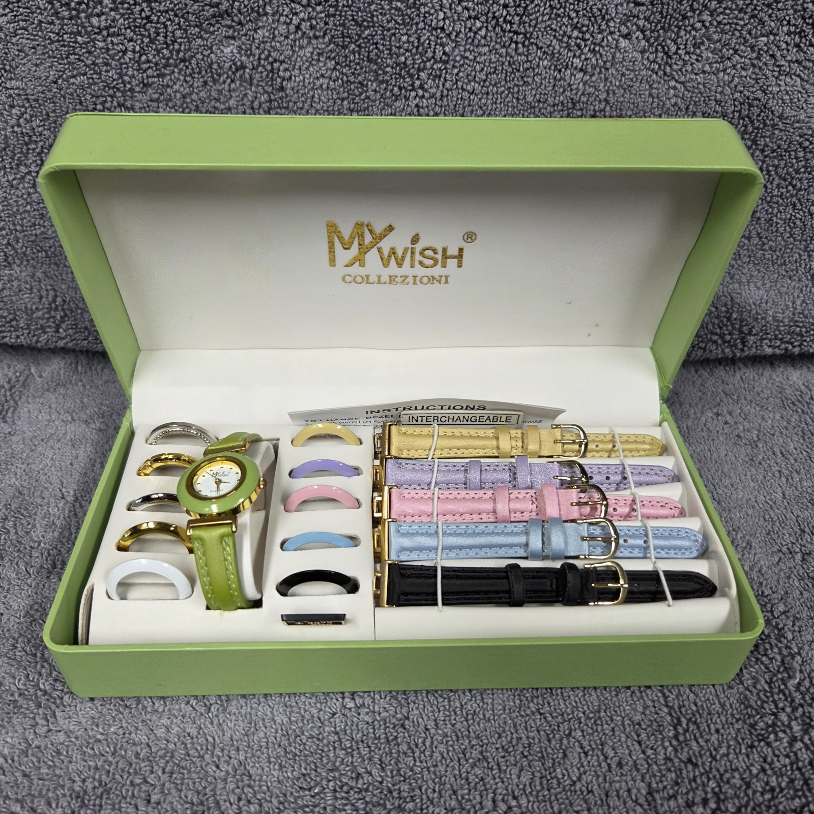 Vintage My Wish Collezioni Watch W/ Interchangeable Straps & Bezels In Box Untst