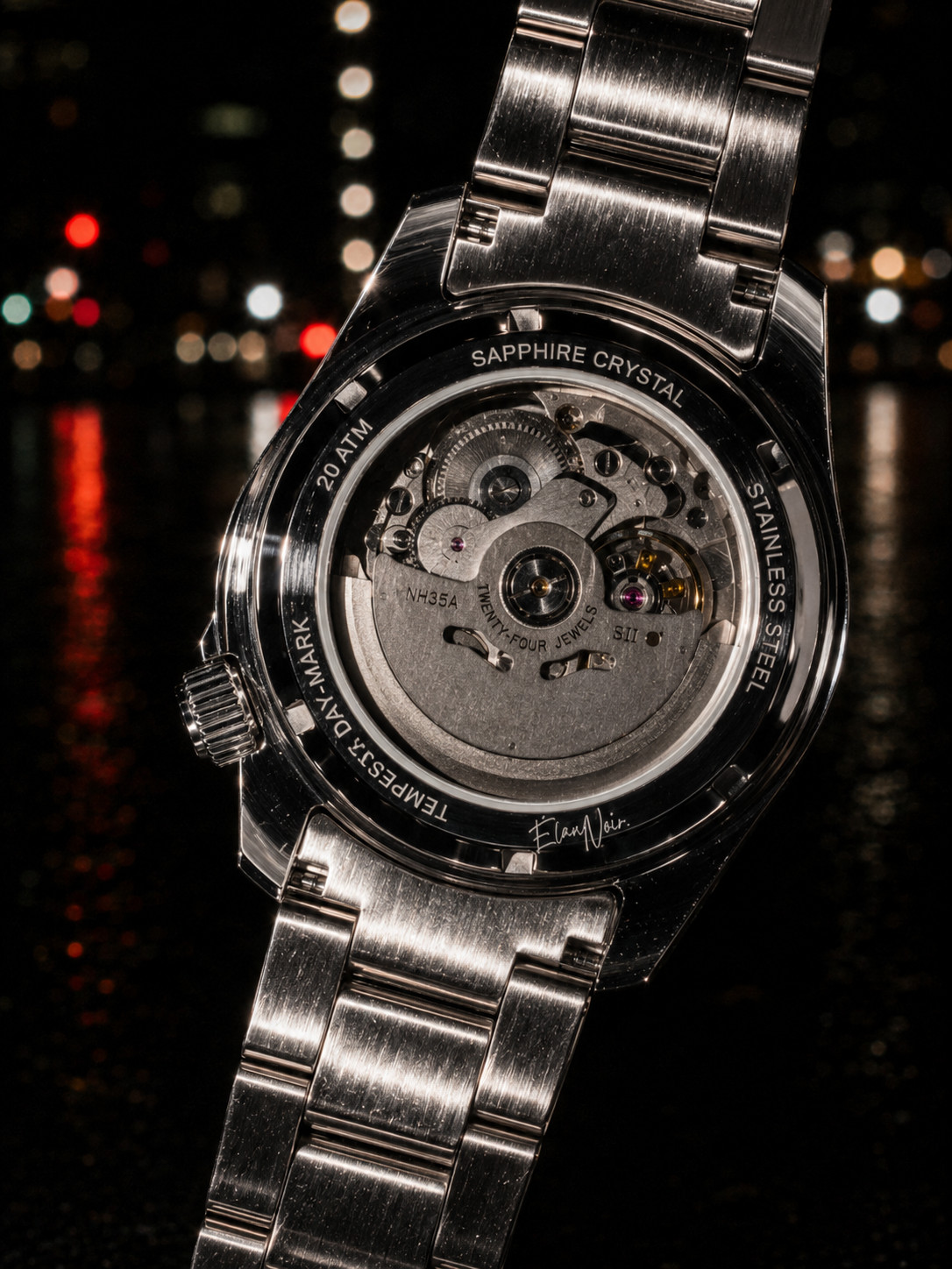 Men’s Automatic GMT Watch 41mm Black Dial Stainless Steel Élan Noir Tempesta