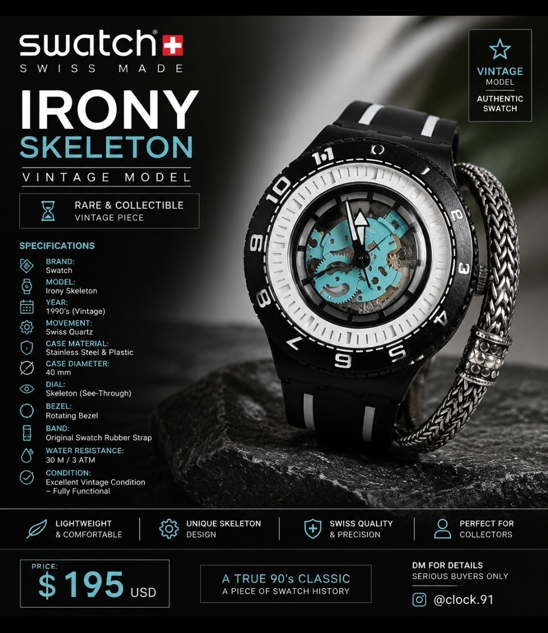 Swatch Irony Skeleton Swiss Made Quartz 40mm Skeleton Dial Rotating Bezel 30m