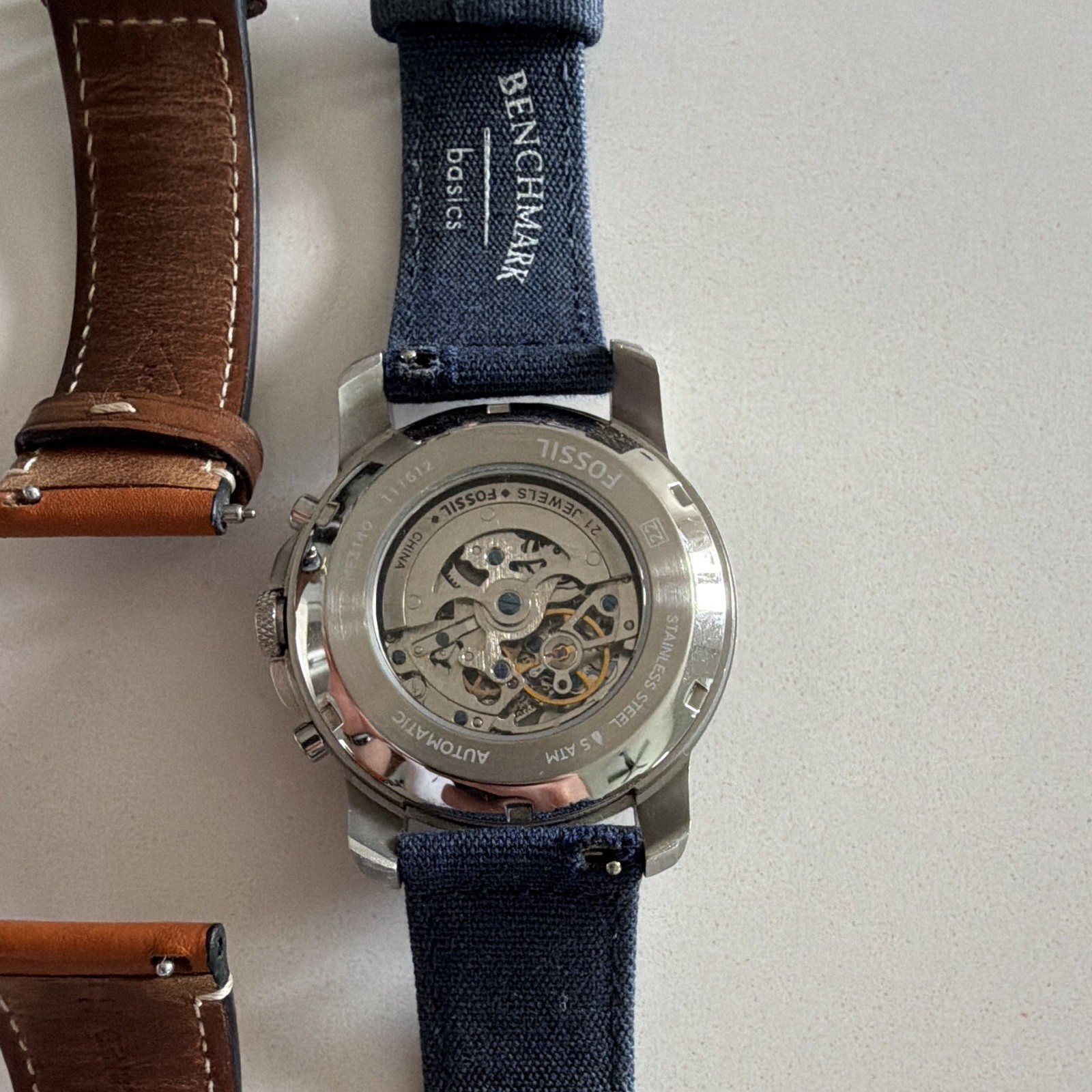 Fossil Men’s Automatic ME3140 Annual Calendar with Blue Cloth and Leather Strap