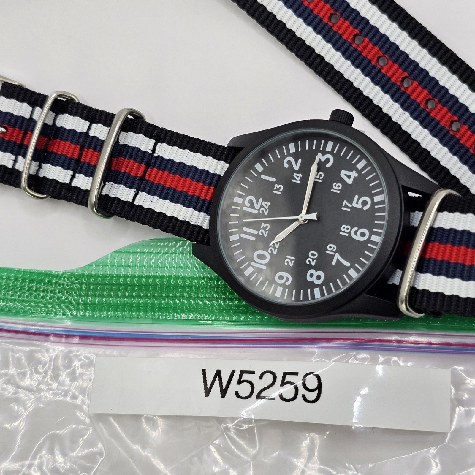 Men’s Military Field Watch 42MM Black Case Black Dial Multicolor Canvas Band