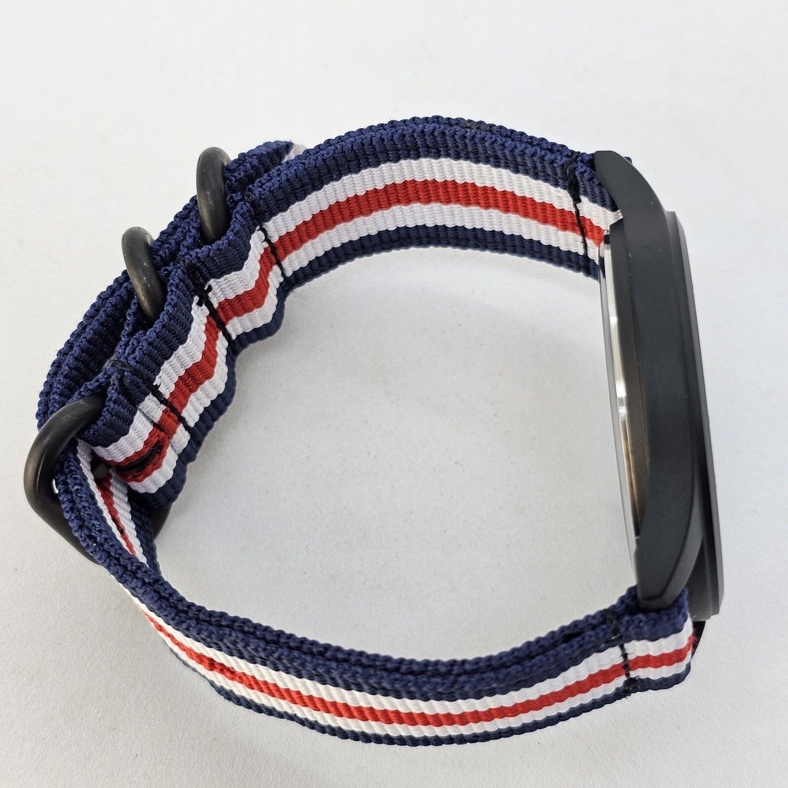 Field Men’s Watch 42MM Black Case Dial Blue White Red Canvas Band Straps NewBatt