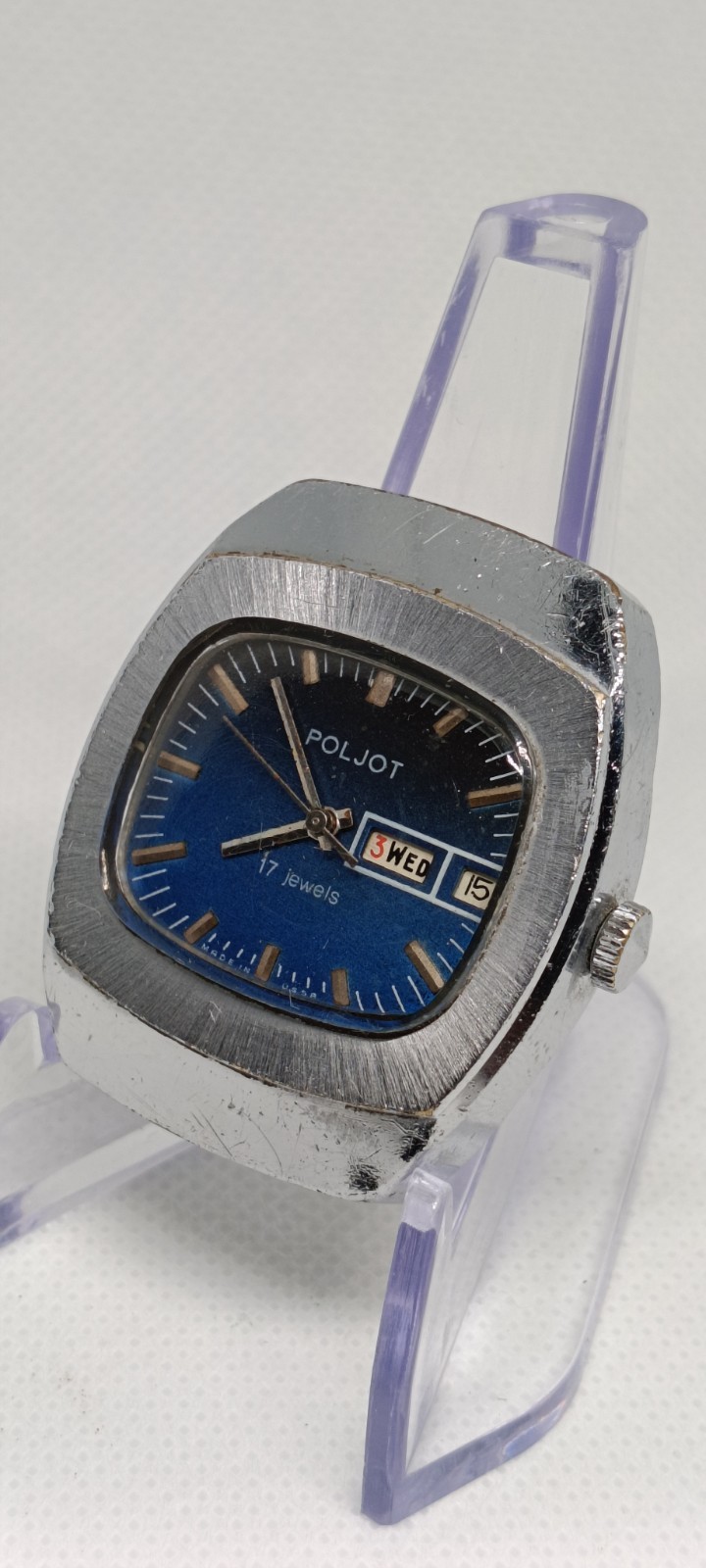 Vintage POLJOT 17 Jewels Day-Date Blue Dial USSR Soviet Men’s Mechanical Watch