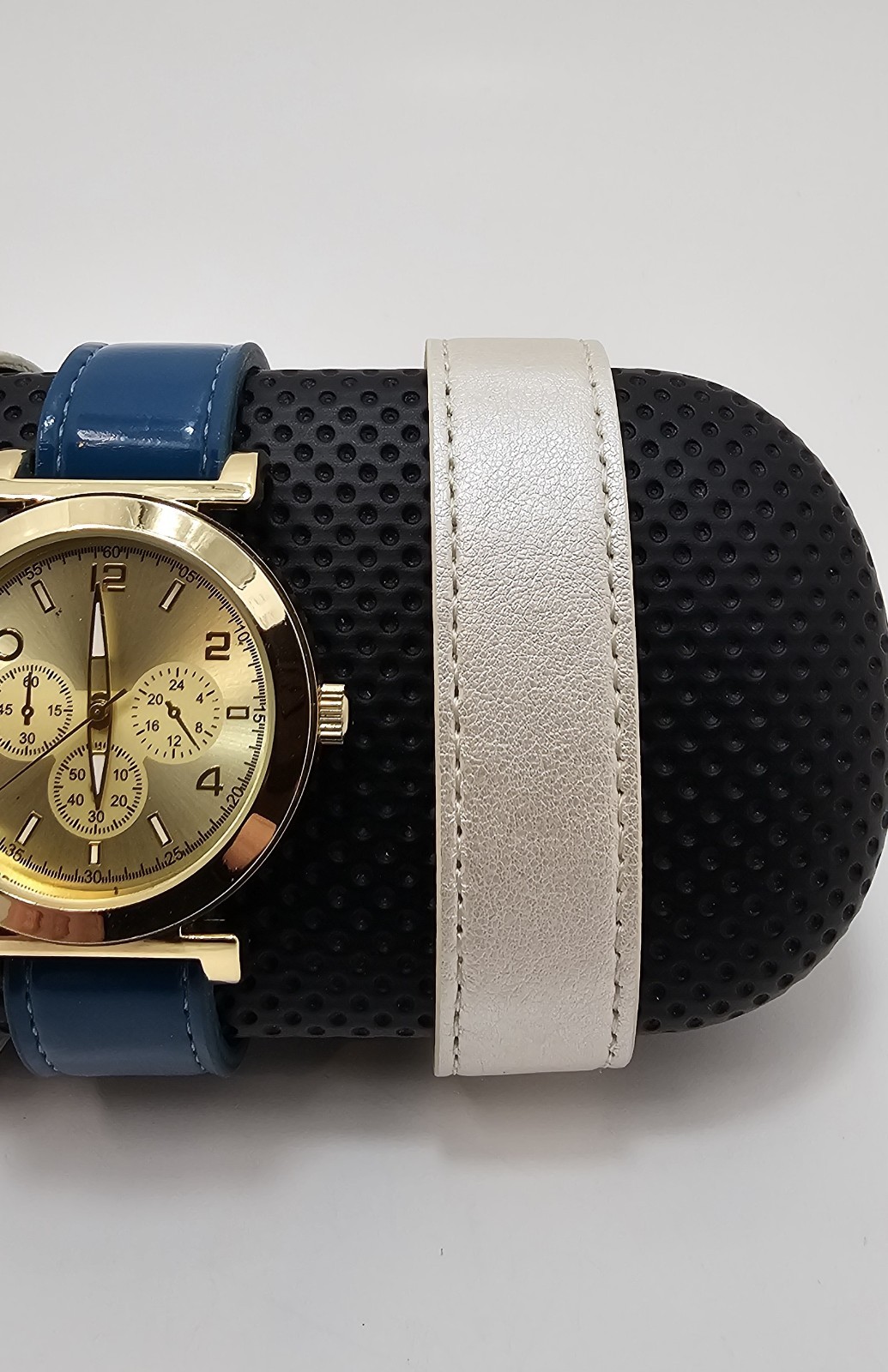 Geneva Quartz Wristwatch Stainless Steel Blue White Purple Floral Strap Watch