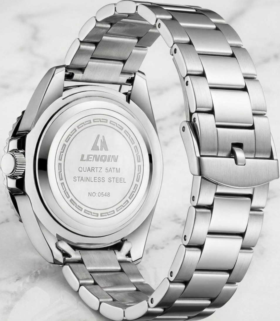 Men Silver Fashion Watch Waterproof Luminous Analog Quartz Black Dial Wristwatch