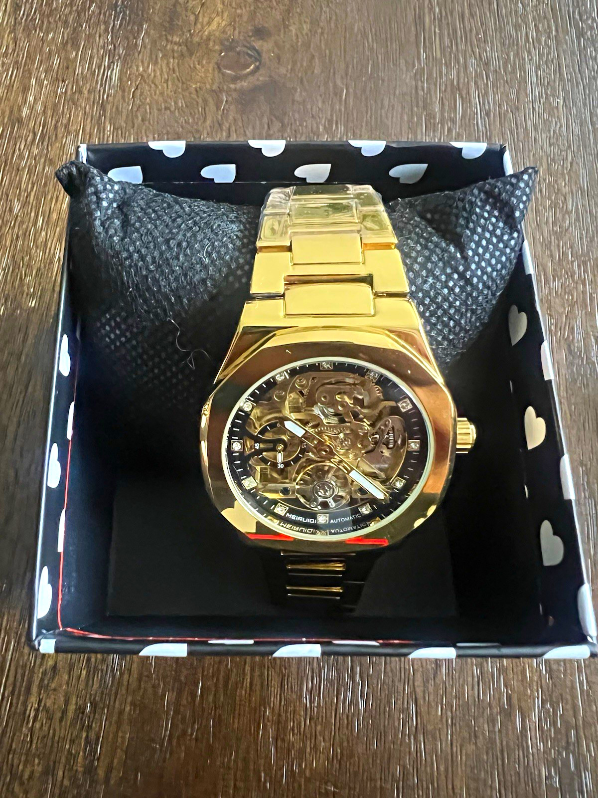 Elegant Fashion Watches Automatic Skeleton Gold Bracelet Watch w/ Box