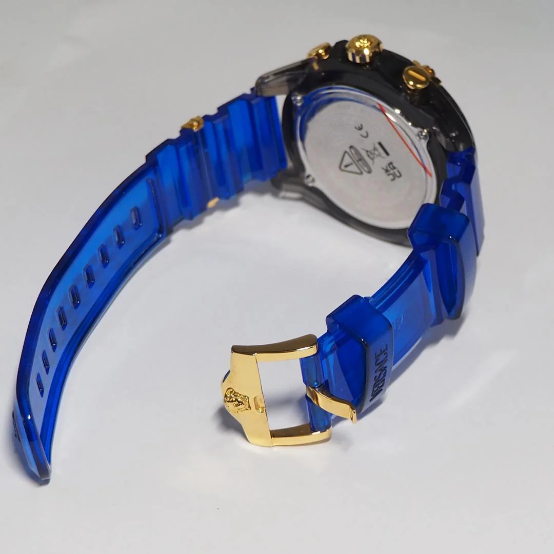 Versace Medusa Chronograph Quartz Black Case SS 46x55mm Black Dial Blue Strap