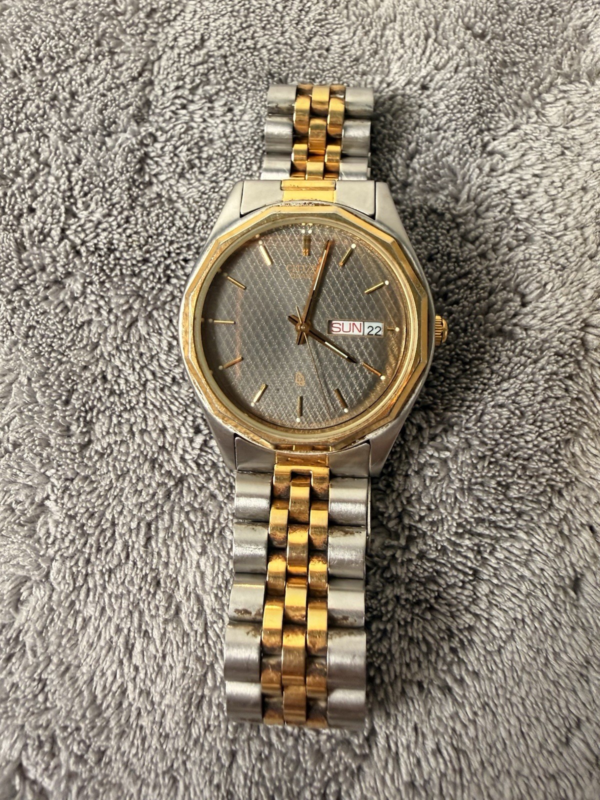 Vintage Citizen CQ Day Date Men’s Watch – Gray Dial Two Tone Untested