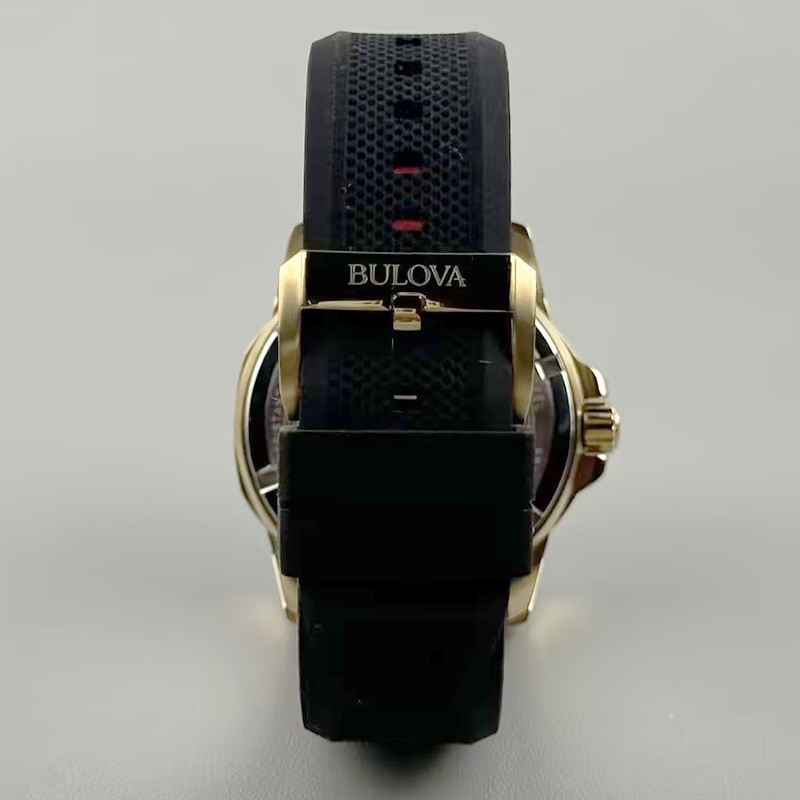 Bulova Marine Star 98A272 Automatic Men’s Watch Black Gold Dial Rubber Strap