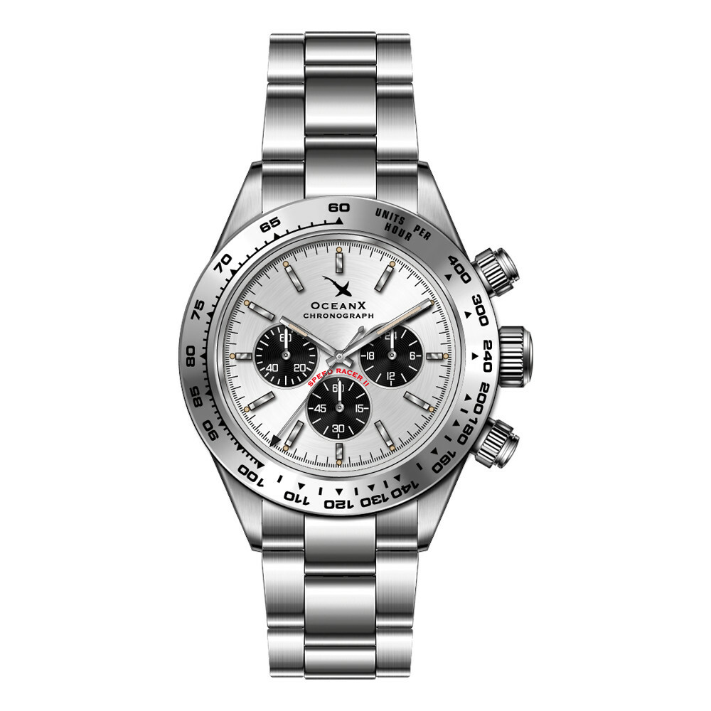 OceanX Speed Racer II Men’s Watch 41.5mm WR 200m Bezel Steel Dial Silver SRS242