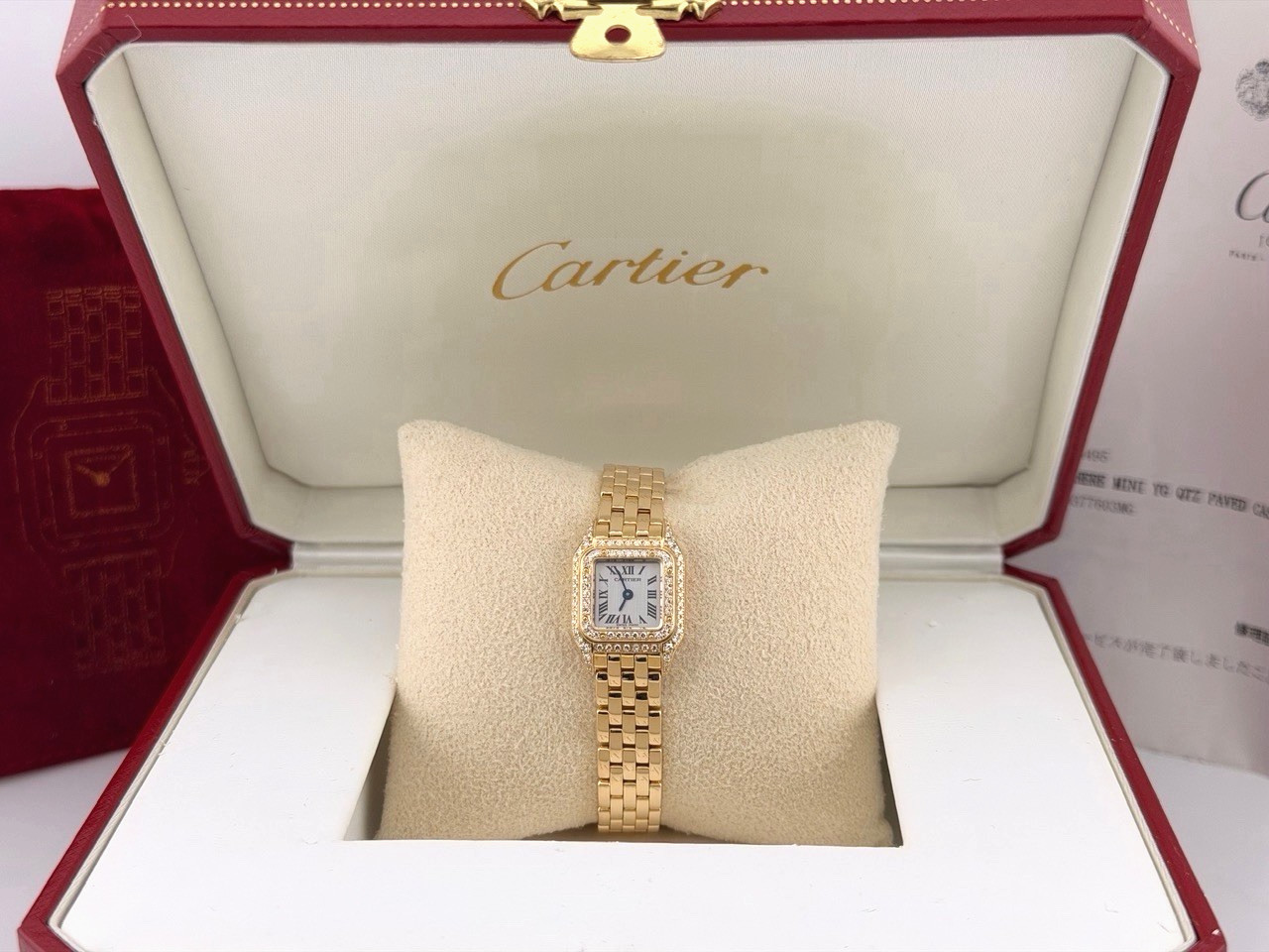 Cartier Panthere Mini 2360 WF3141B9 17mm Diamond Bezel Lugs 18k Yellow Gold Box