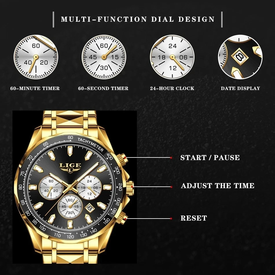 Luxury Men Waterproof Quartz Watch Chronograph Date Luminous Military Man Watch