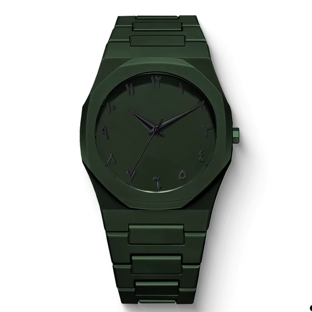 Wristwatch Mens Quartz Analog Octagonal Resin Case Stainless Steel Bracelet