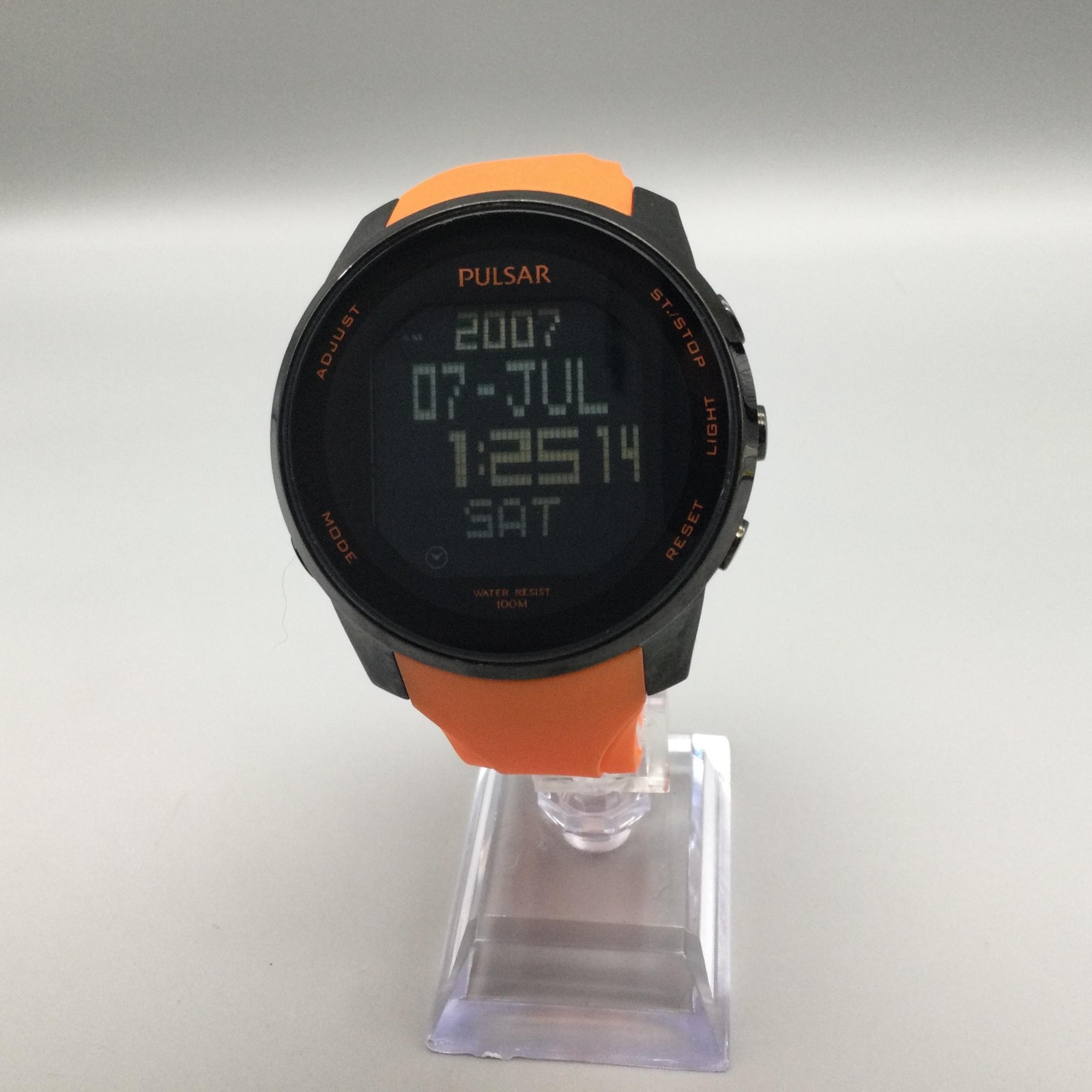 Pulsar W861-X006 Mens Watch 47mm Digital Black Orange Rubber New Battery