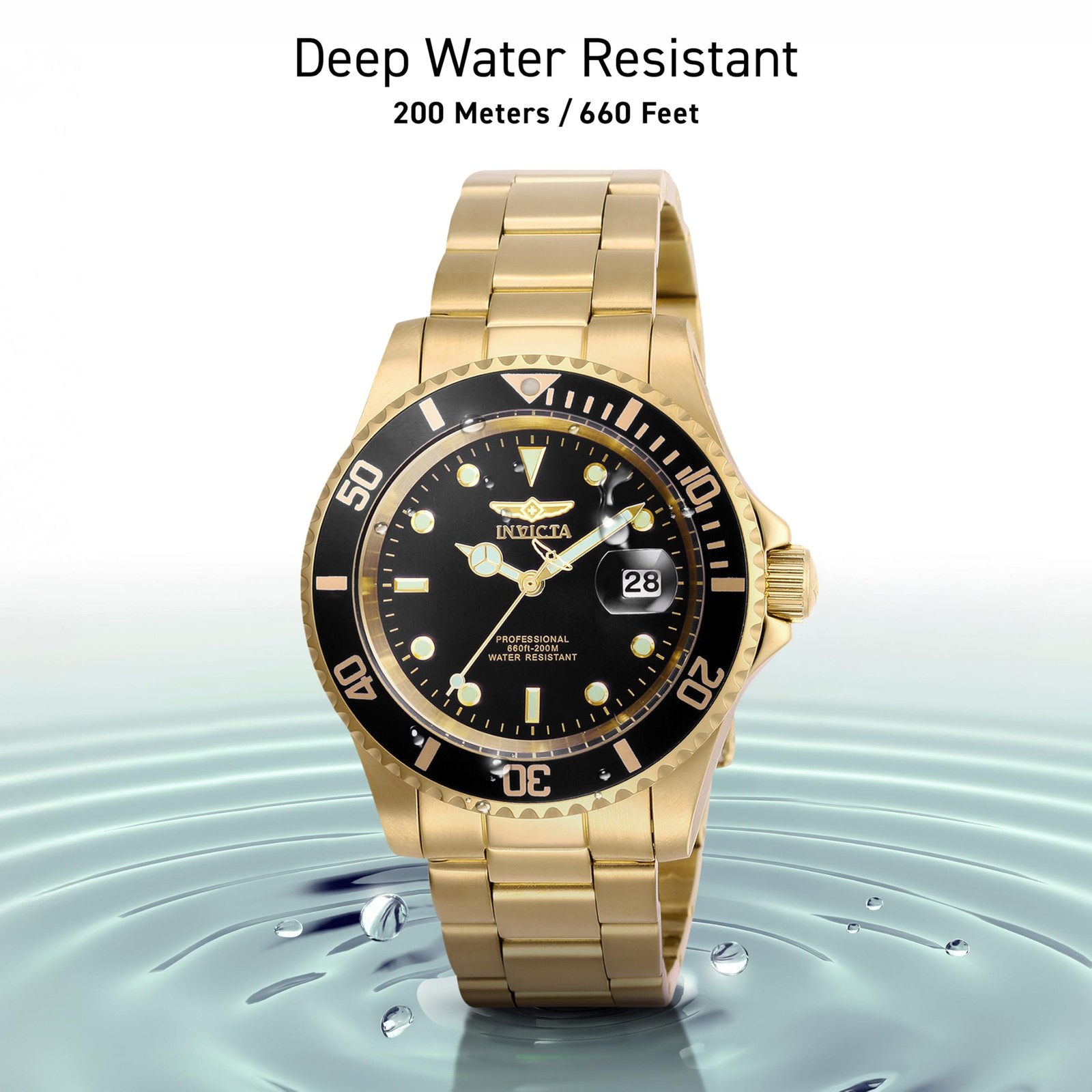 Invicta Men’s Pro Diver Quartz Watch with Stainless Steel Strap, Gold, 20