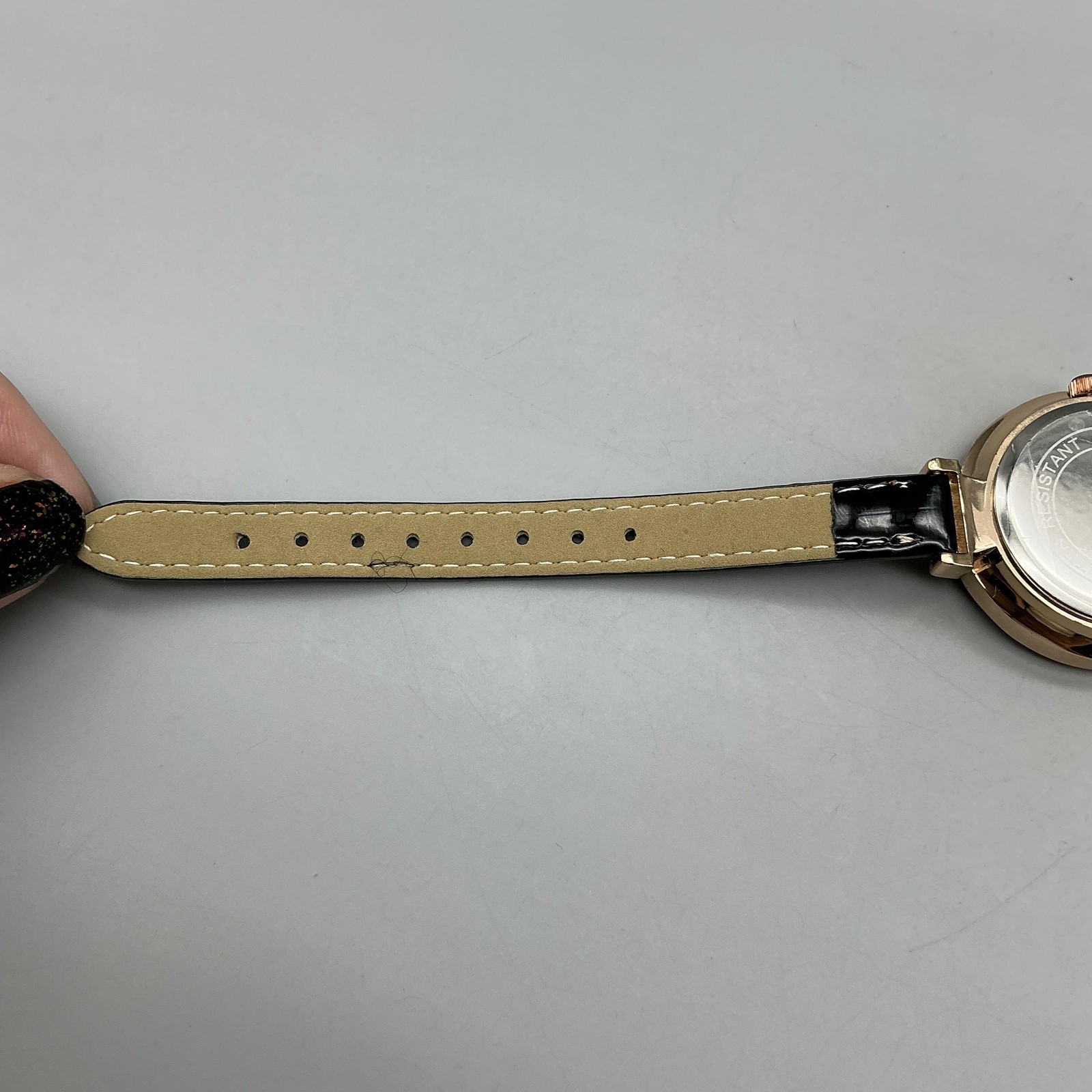 Strada Womens Dress Watch 35mm Cream Dial Faceted Crystal Bezel Black Strap