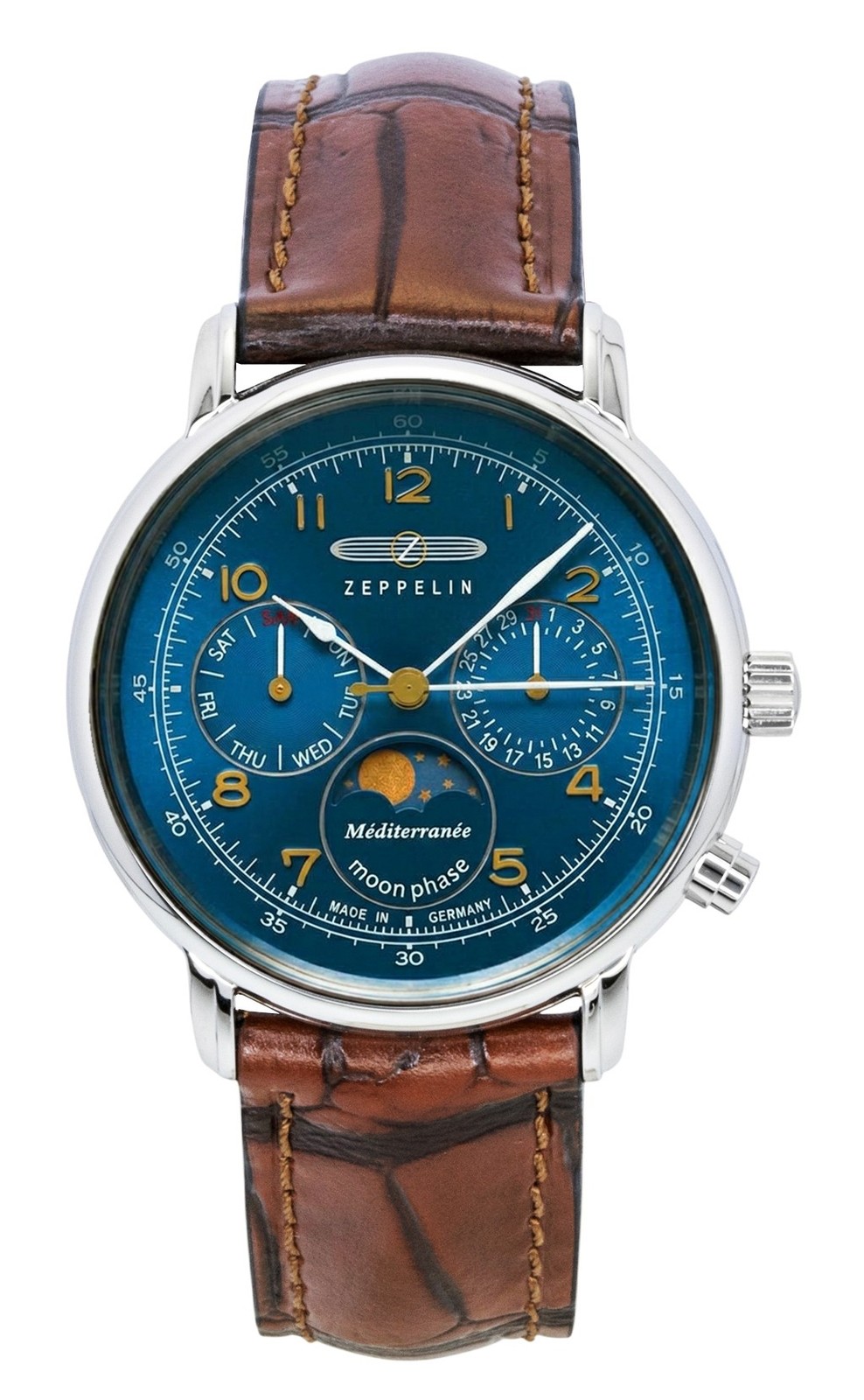 Zeppelin 100 Jahre Mediterranee Moonphase Blue DIal Quartz 96373 Mens Watch