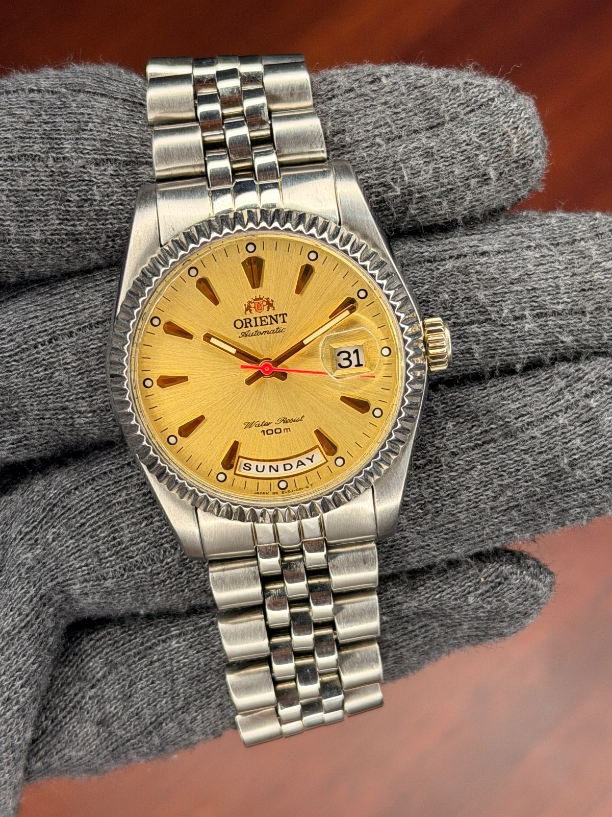 ORIENT PRESIDENT GOLDEN FLUTED BAZEL DIAL AUTOMATIC DAY/DATE MEN’S WRISTWATCH