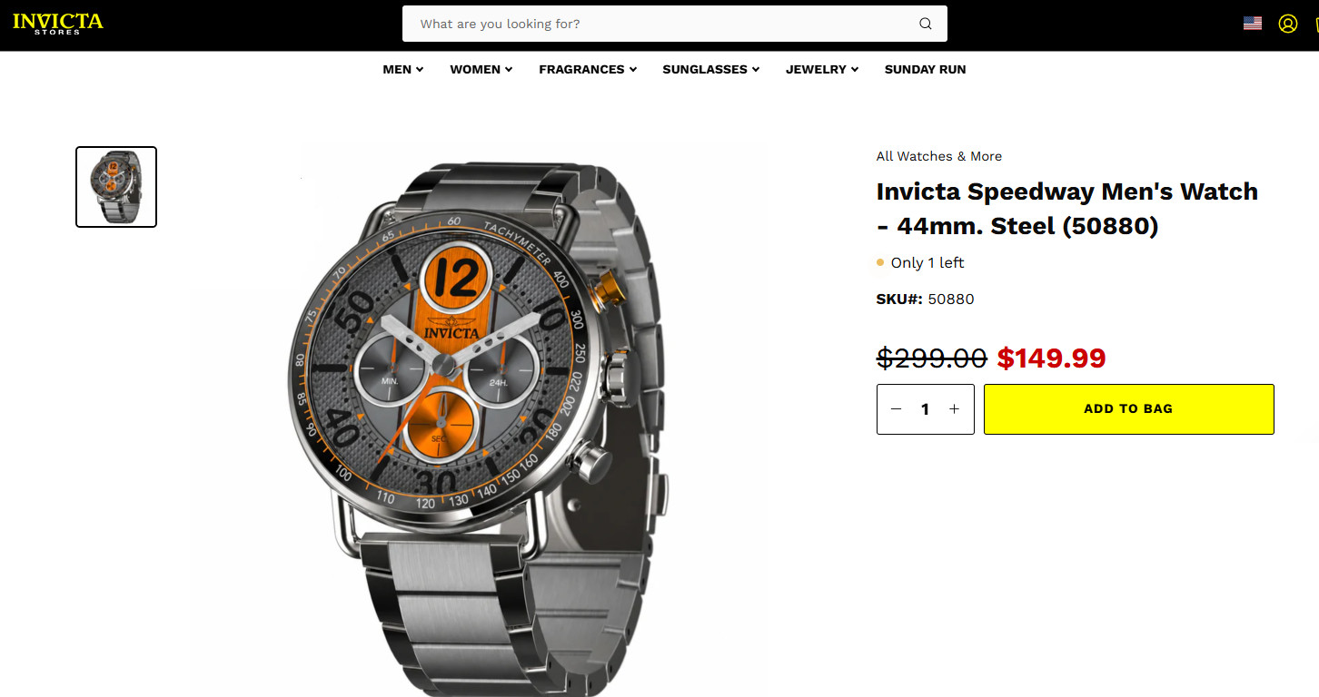 Invicta Speedway GearShift Men’s Watch Quartz 44mm, Steel w/ Orange & Black Dial
