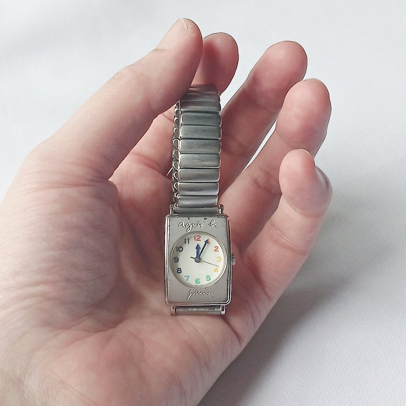 Agnes b. Paris Colorful Numeric Watch Seiko V401 Rectangle Silver Y2K 00 Japan