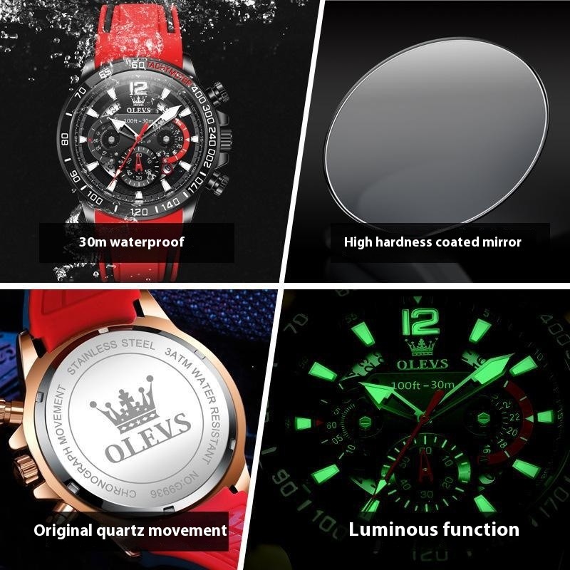 Silicone Band Multi-function Luminous Quartz Watch Men’s Watch Men’s Watch