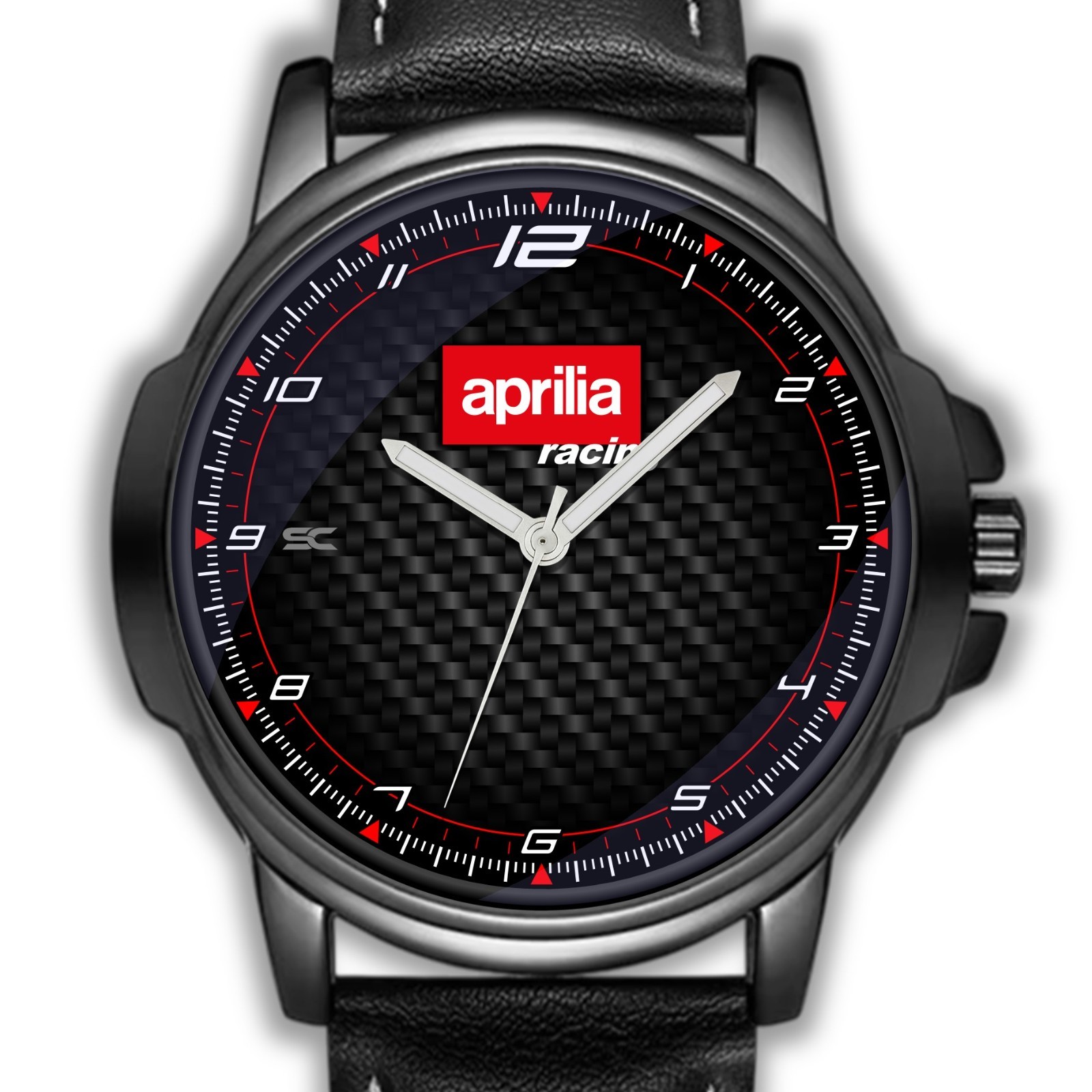 Aprilia Racing Sport Carbon Fiber Look Motorcycle Fan Art Quartz Wrist Watch