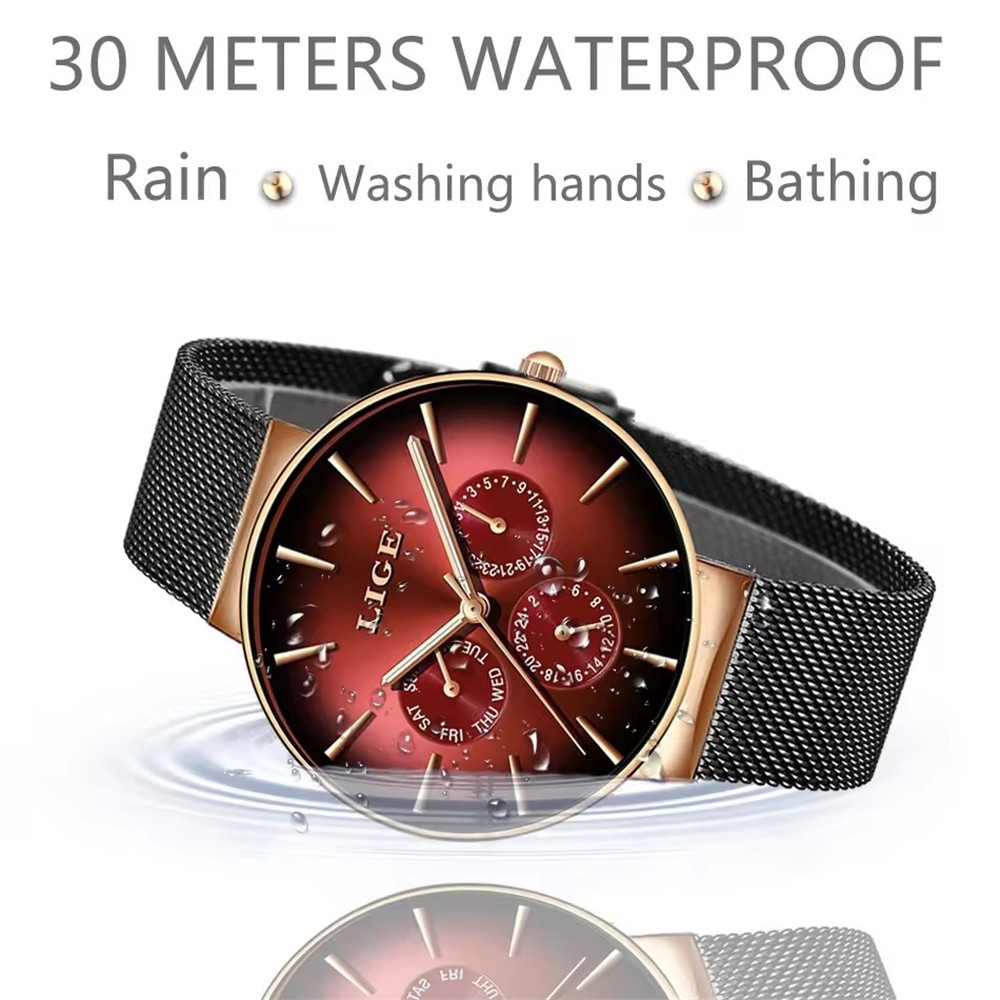LIGE Men Watches Fashion Ultra-Thin Dial Male Business Weekdays Steel Wristwatch