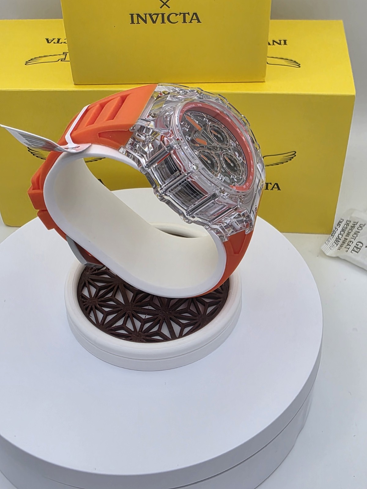 Invicta Racing Vaulthan Men’s Watch 69679 44mm Clear/Orange Band New!!