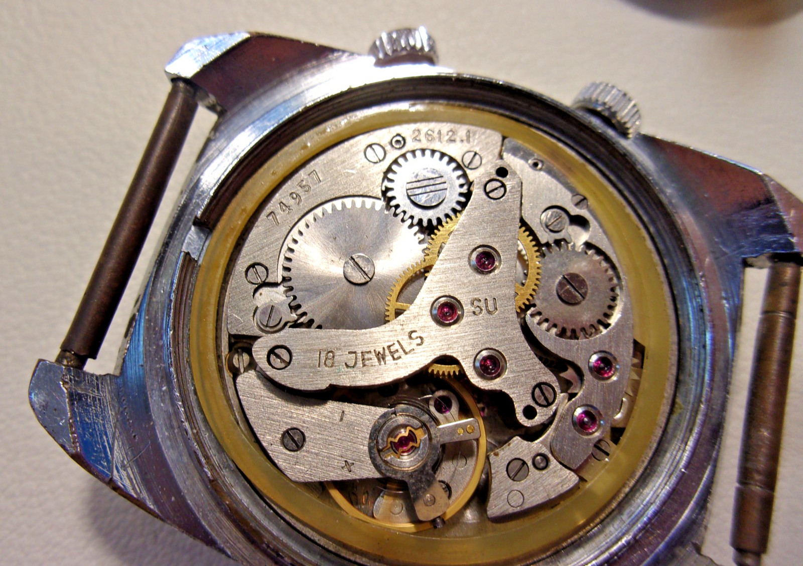 Poljot windup alarm. 18 jewels, 2612.1 movement. 34mm. Pre-owned, new strap.