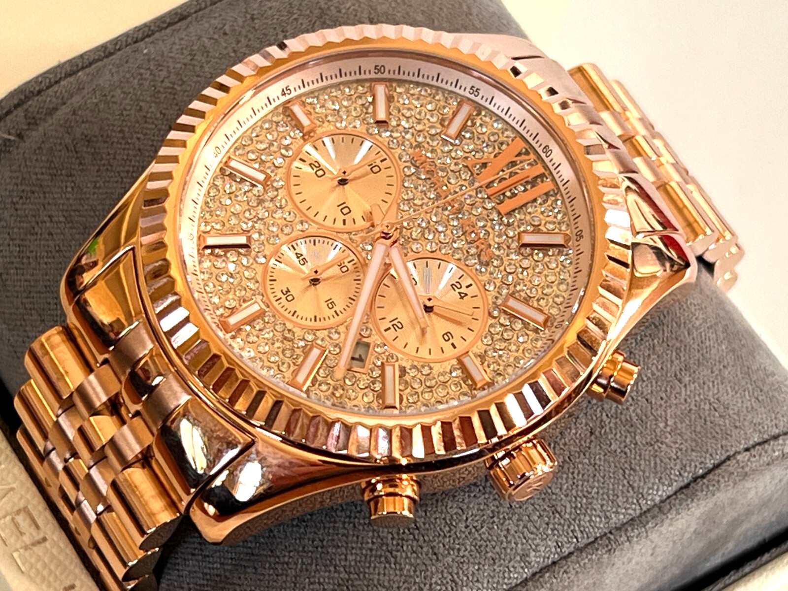 MICHAEL KORS MK8580 Lexington Crystal Pave Rose Gold-Tone Men’s Watch BNWT $375