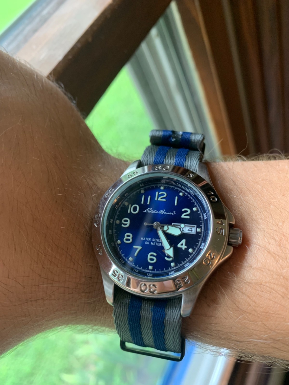 Vintage Eddie Bauer Sport Day Date Watch Diving Style bezel + two bands