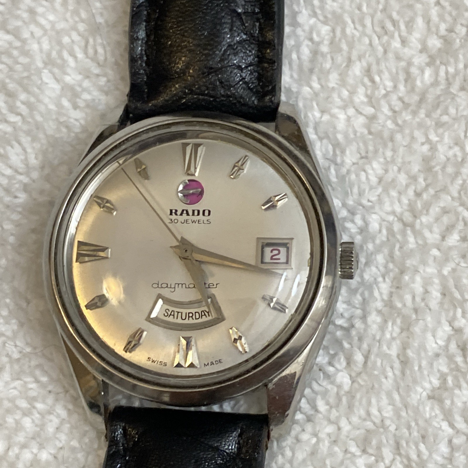 ***Vintage Rare Swiss Rado Men Wristwatch Daymaster 30 Stainless Steel Date Days