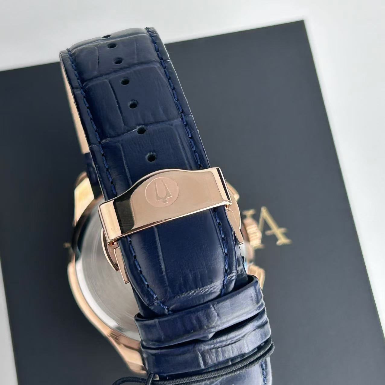 Bulova Wilton Classic 97B170 Blue Dial Leather Strap Men’s Quartz Watch 46.5 mm