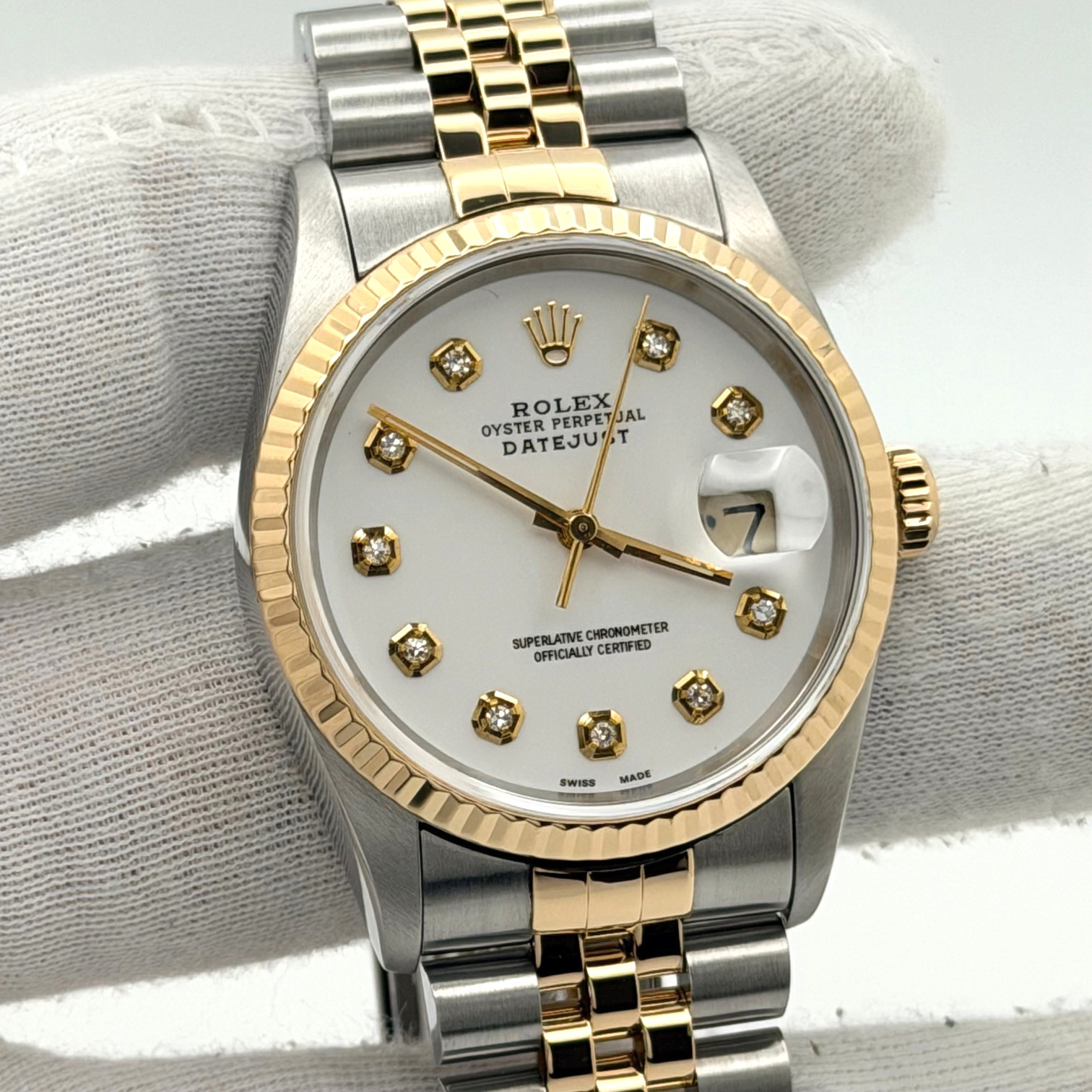 Rolex Datejust 16233 36mm White Diamond Dial 18k Yellow Gold Stainless Steel